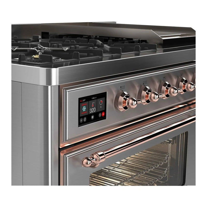 ILVE Majestic II 48" Dual Fuel Freestanding Range in Stainless Steel with Copper Trim, UM12FDNS3SSP