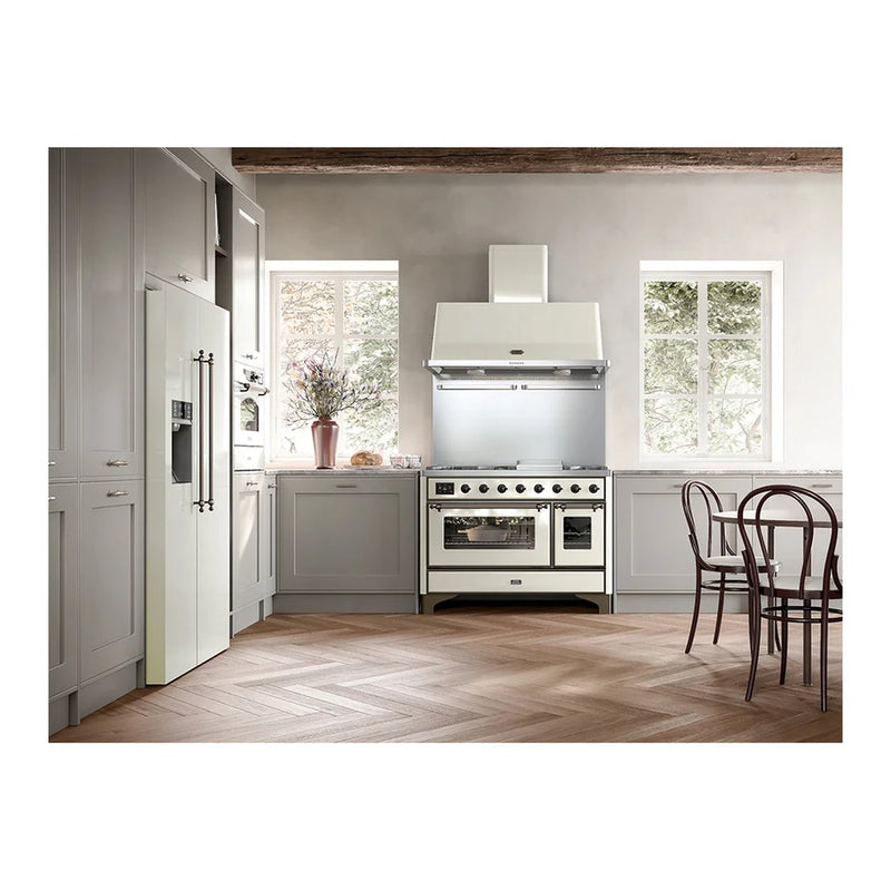 ILVE Majestic II 48" Dual Fuel Freestanding Range in White with Burnished Trim, UM12FDNS3WHBLP