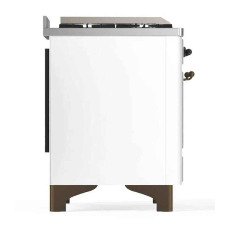 ILVE Majestic II 48" Dual Fuel Freestanding Range in White with Burnished Trim, UM12FDNS3WHBLP