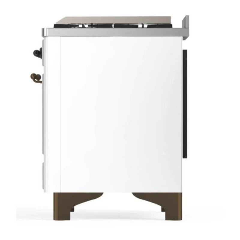 ILVE Majestic II 48" Dual Fuel Freestanding Range in White with Burnished Trim, UM12FDNS3WHBLP