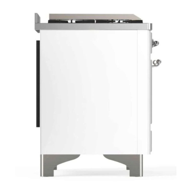 ILVE Majestic II 48" Dual Fuel Freestanding Range in White with Chrome Trim, UM12FDNS3WHC