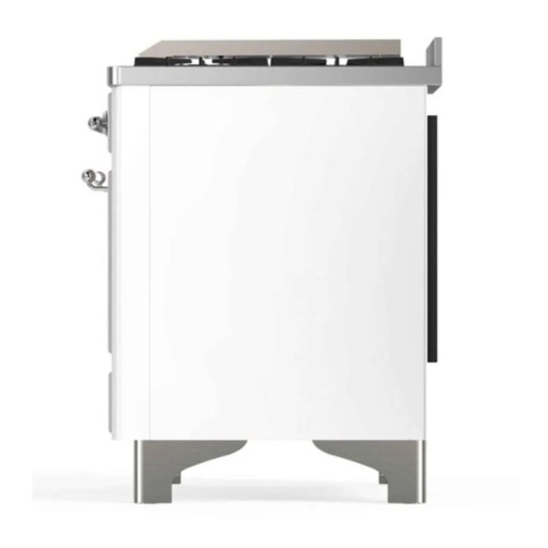ILVE Majestic II 48" Dual Fuel Freestanding Range in White with Chrome Trim, UM12FDNS3WHC