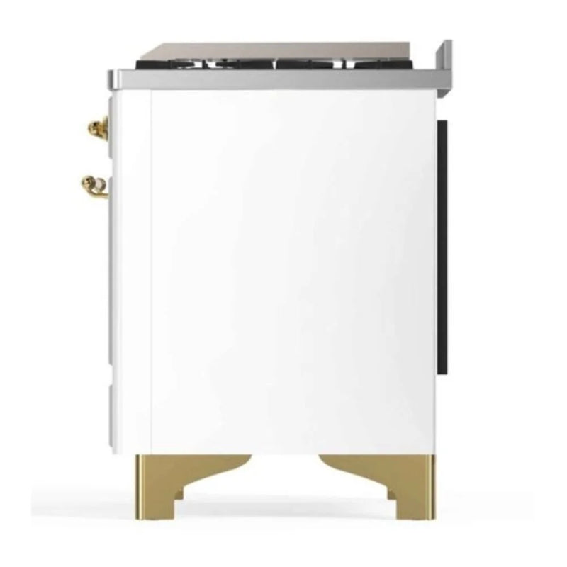 ILVE Majestic II 48" Dual Fuel Freestanding Range in White with Brass Trim, UM12FDNS3WHG