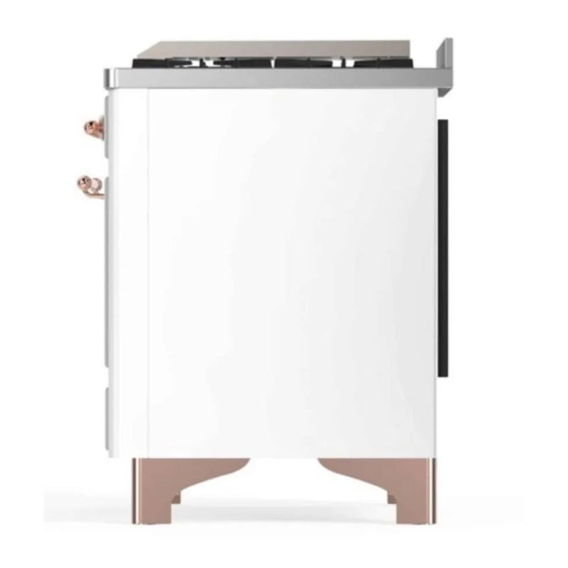 ILVE Majestic II 48" Dual Fuel Freestanding Range in White with Copper Trim, UM12FDNS3WHP