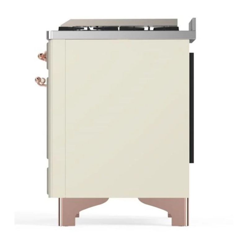 ILVE Majestic II 48" Dual Fuel Freestanding Range in Antique White with Copper Trim, UM12FDQNS3AWPLP