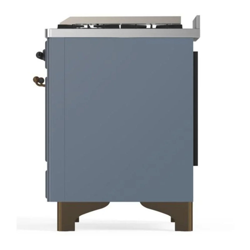 ILVE Majestic II 48" Dual Fuel Freestanding Range in Blue Grey with Burnished Trim, UM12FDQNS3BGBLP