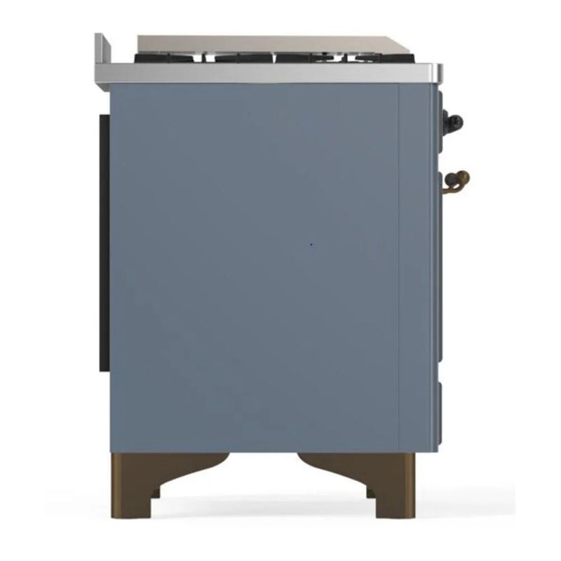 ILVE Majestic II 48" Dual Fuel Freestanding Range in Blue Grey with Burnished Trim, UM12FDQNS3BGBLP