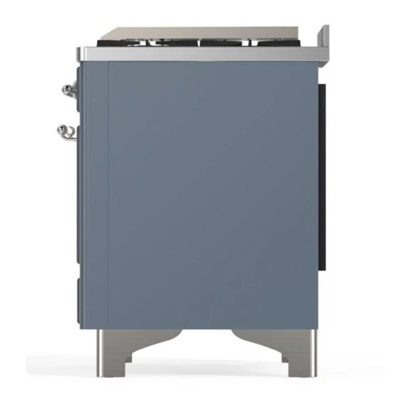 ILVE Majestic II 48" Dual Fuel Freestanding Range in Blue Grey with Chrome Trim, UM12FDQNS3BGCLP