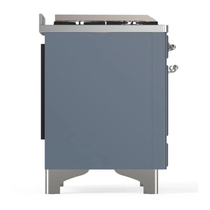 ILVE Majestic II 48" Dual Fuel Freestanding Range in Blue Grey with Chrome Trim, UM12FDQNS3BGC