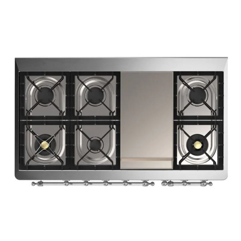 ILVE Majestic II 48" Dual Fuel Freestanding Range in Blue Grey with Chrome Trim, UM12FDQNS3BGC