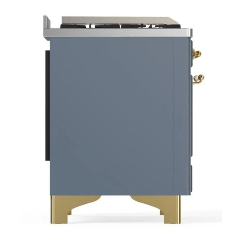 ILVE Majestic II 48" Dual Fuel Freestanding Range in Blue Grey with Brass Trim, UM12FDQNS3BGGLP