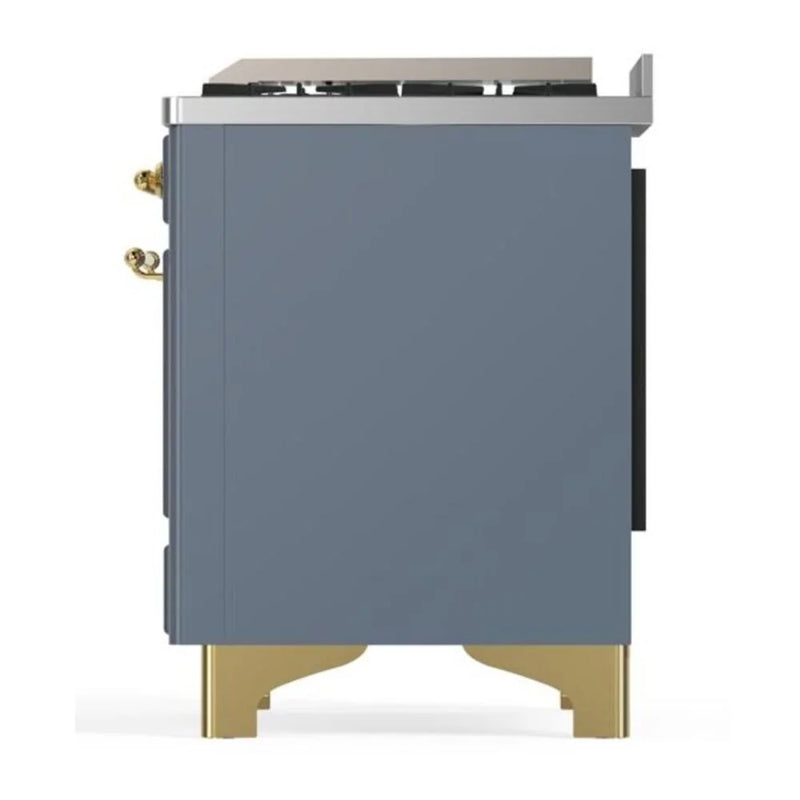 ILVE Majestic II 48" Dual Fuel Freestanding Range in Blue Grey with Brass Trim, UM12FDQNS3BGG