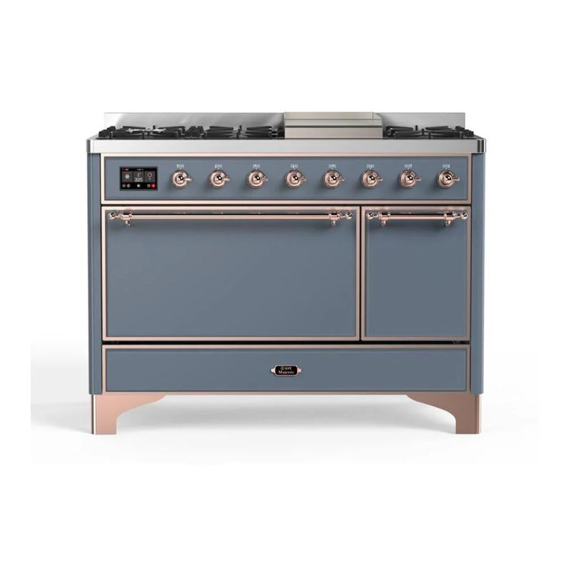 ILVE Majestic II 48" Dual Fuel Freestanding Range in Blue Grey with Copper Trim, UM12FDQNS3BGPLP