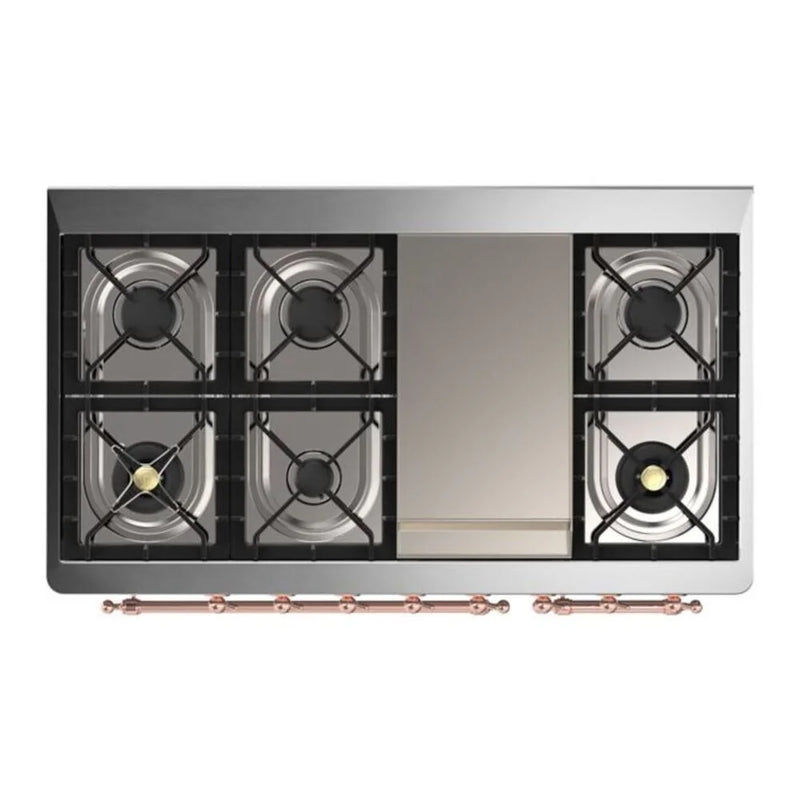 ILVE Majestic II 48" Dual Fuel Freestanding Range in Blue Grey with Copper Trim, UM12FDQNS3BGPLP