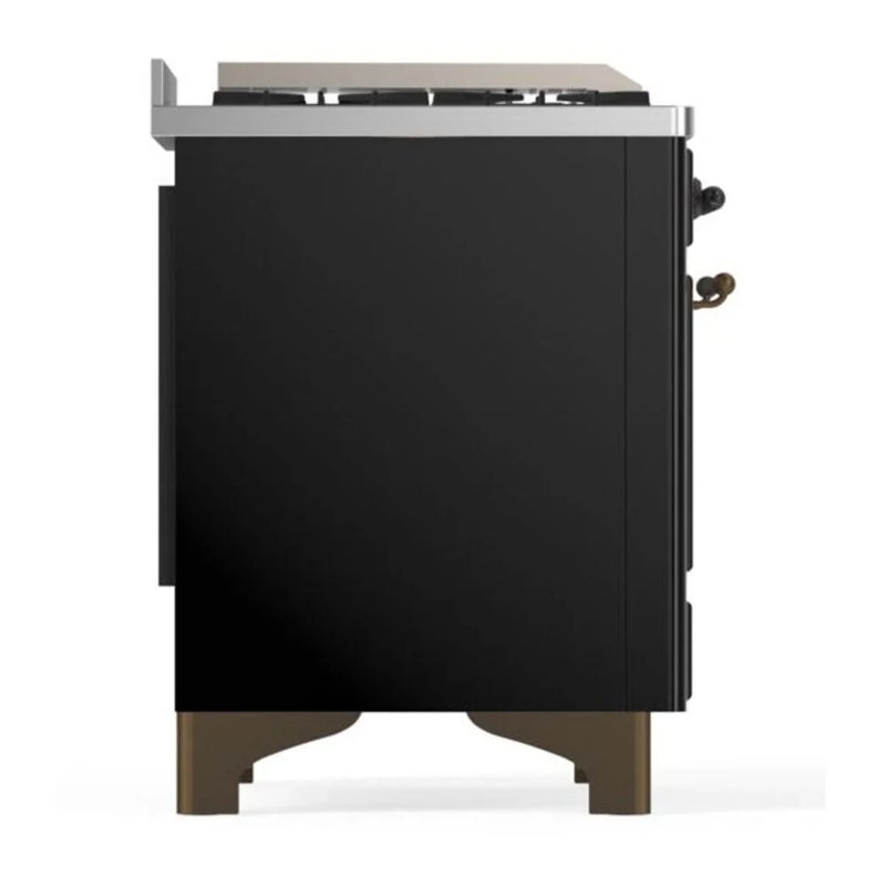 ILVE Majestic II 48" Dual Fuel Freestanding Range in Glossy Black with Burnished Trim, UM12FDQNS3BKB