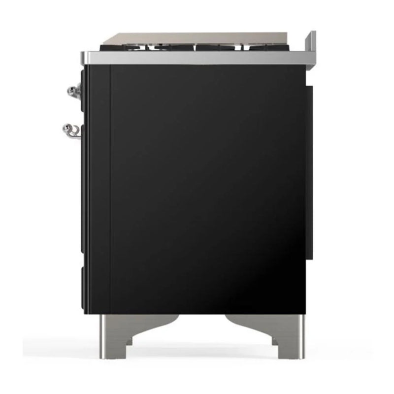 ILVE Majestic II 48" Dual Fuel Freestanding Range in Glossy Black with Chrome Trim, UM12FDQNS3BKC