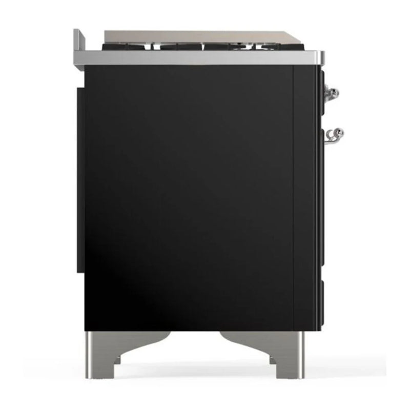 ILVE Majestic II 48" Dual Fuel Freestanding Range in Glossy Black with Chrome Trim, UM12FDQNS3BKC