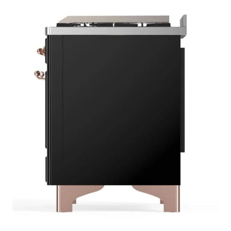 ILVE Majestic II 48" Dual Fuel Freestanding Range in Glossy Black with Copper Trim, UM12FDQNS3BKPLP