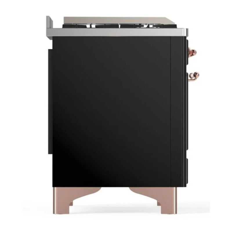 ILVE Majestic II 48" Dual Fuel Freestanding Range in Glossy Black with Copper Trim, UM12FDQNS3BKPLP