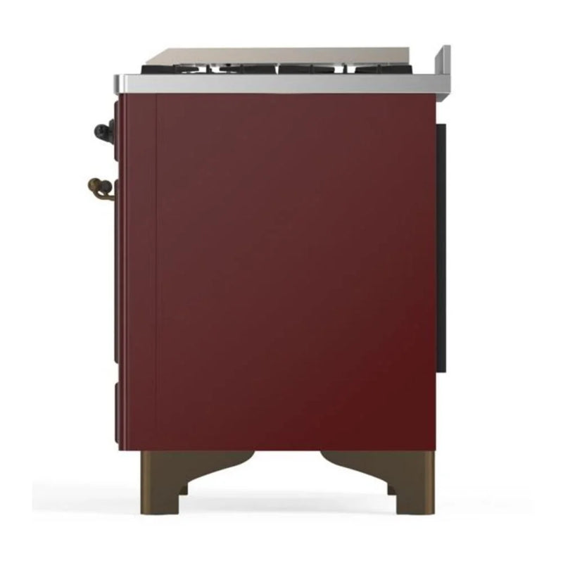 ILVE Majestic II 48" Dual Fuel Freestanding Range in Burgundy with Burnished Trim, UM12FDQNS3BUB