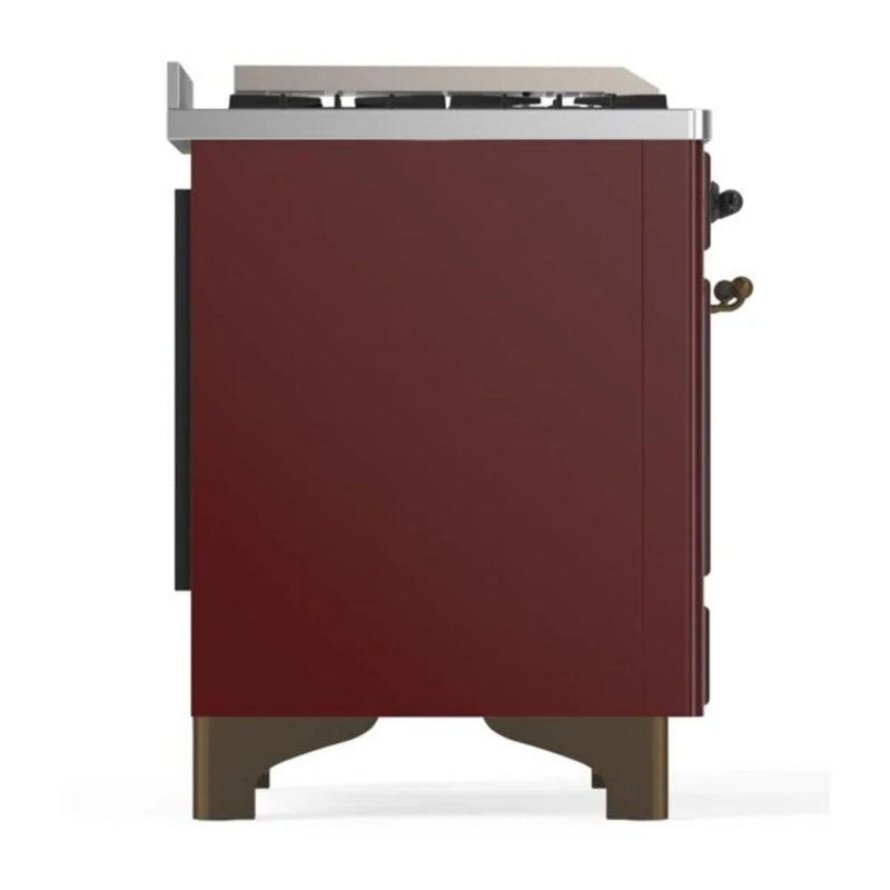 ILVE Majestic II 48" Dual Fuel Freestanding Range in Burgundy with Burnished Trim, UM12FDQNS3BUB