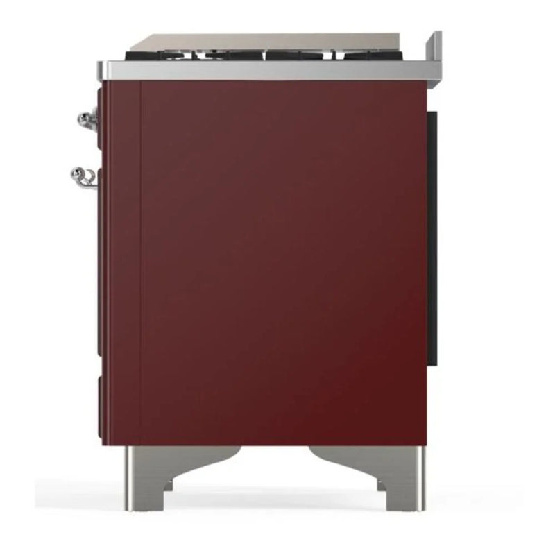 ILVE Majestic II 48" Dual Fuel Freestanding Range in Burgundy with Chrome Trim, UM12FDQNS3BUCLP