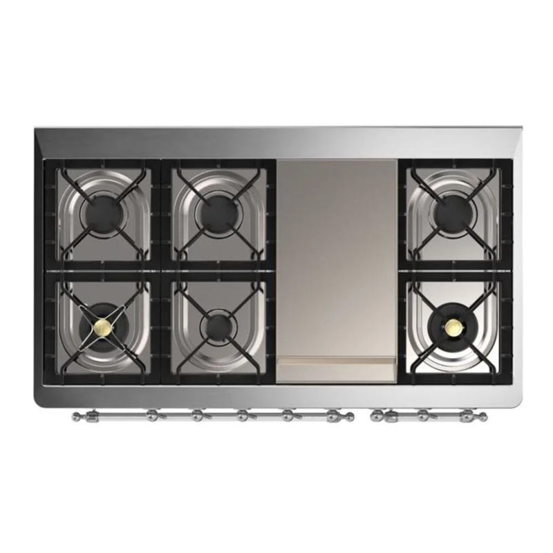 ILVE Majestic II 48" Dual Fuel Freestanding Range in Burgundy with Chrome Trim, UM12FDQNS3BUC