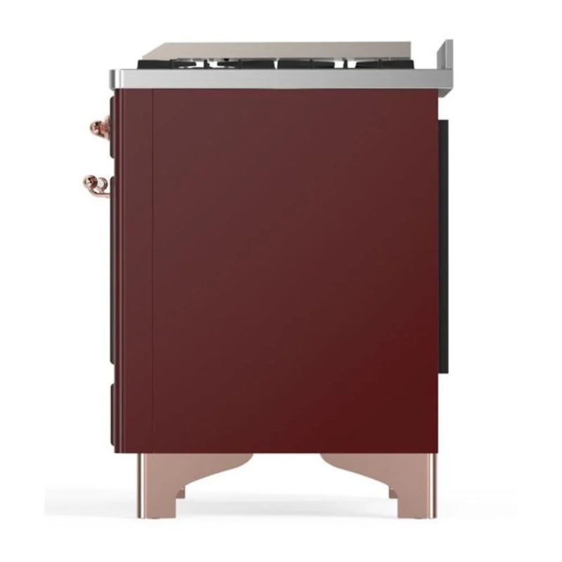 ILVE Majestic II 48" Dual Fuel Freestanding Range in Burgundy with Copper Trim, UM12FDQNS3BUPLP