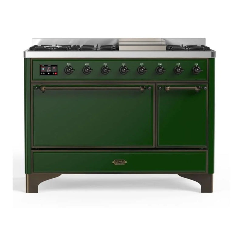 ILVE Majestic II 48" Dual Fuel Freestanding Range in Emerald Green with Burnished Trim, UM12FDQNS3EGB