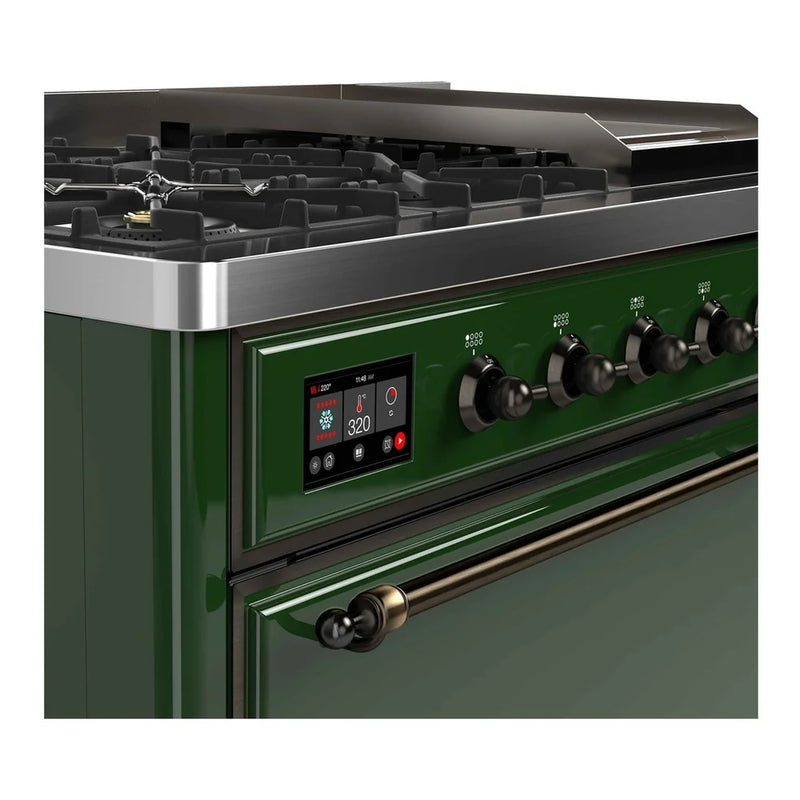 ILVE Majestic II 48" Dual Fuel Freestanding Range in Emerald Green with Burnished Trim, UM12FDQNS3EGB