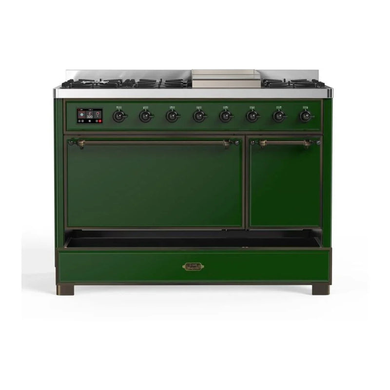 ILVE Majestic II 48" Dual Fuel Freestanding Range in Emerald Green with Burnished Trim, UM12FDQNS3EGB