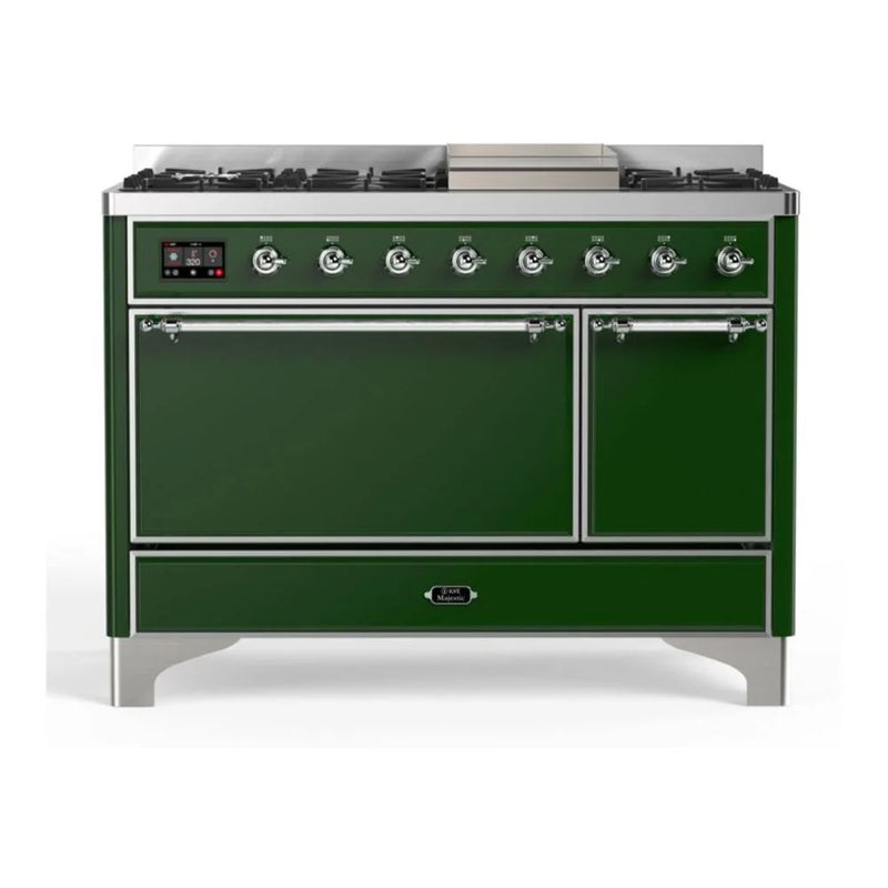 ILVE Majestic II 48" Dual Fuel Freestanding Range in Emerald Green with Chrome Trim, UM12FDQNS3EGC