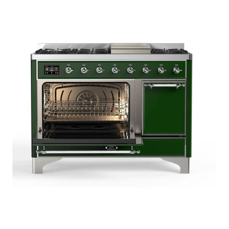 ILVE Majestic II 48" Dual Fuel Freestanding Range in Emerald Green with Chrome Trim, UM12FDQNS3EGC
