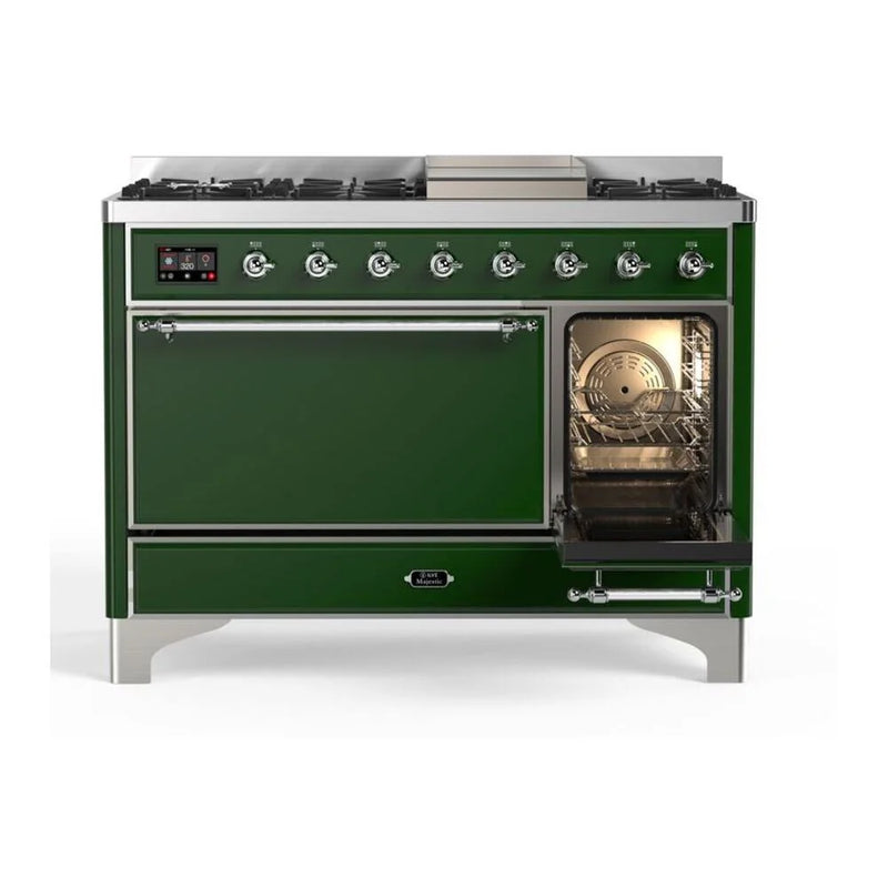 ILVE Majestic II 48" Dual Fuel Freestanding Range in Emerald Green with Chrome Trim, UM12FDQNS3EGC