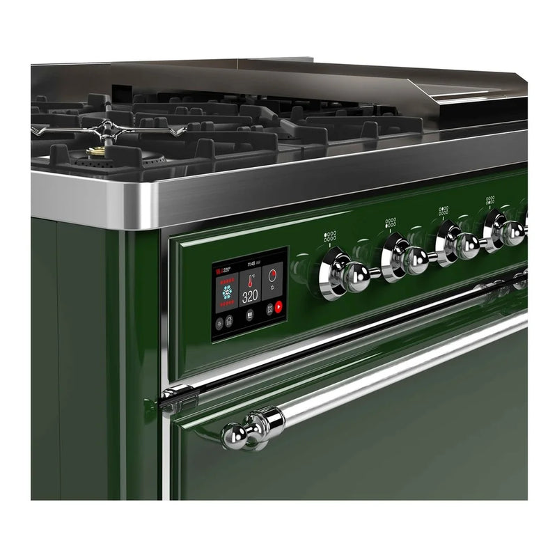 ILVE Majestic II 48" Dual Fuel Freestanding Range in Emerald Green with Chrome Trim, UM12FDQNS3EGC