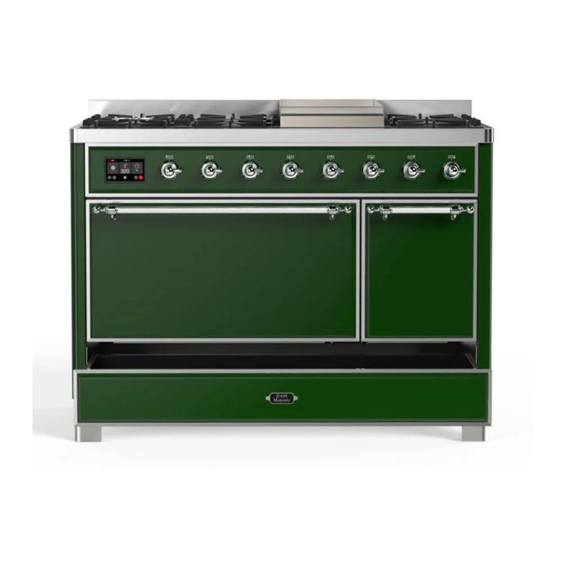ILVE Majestic II 48" Dual Fuel Freestanding Range in Emerald Green with Chrome Trim, UM12FDQNS3EGC