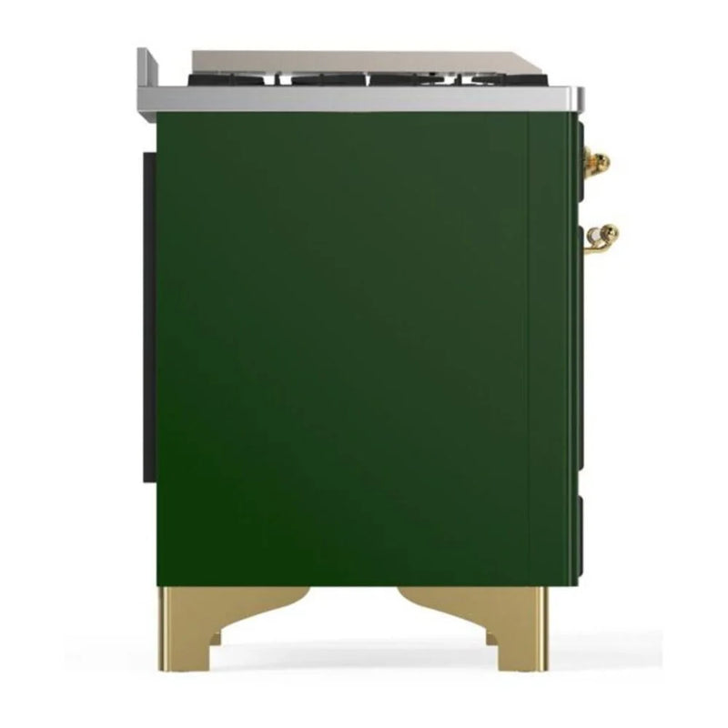 ILVE Majestic II 48" Dual Fuel Freestanding Range in Emerald Green with Brass Trim, UM12FDQNS3EGG