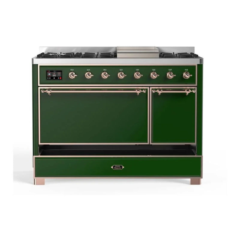 ILVE Majestic II 48" Dual Fuel Freestanding Range in Emerald Green with Copper Trim, UM12FDQNS3EGPLP
