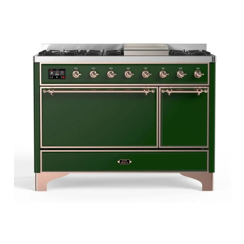 ILVE Majestic II 48" Dual Fuel Freestanding Range in Emerald Green with Copper Trim, UM12FDQNS3EGP