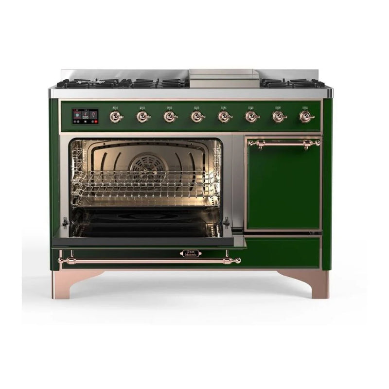 ILVE Majestic II 48" Dual Fuel Freestanding Range in Emerald Green with Copper Trim, UM12FDQNS3EGP