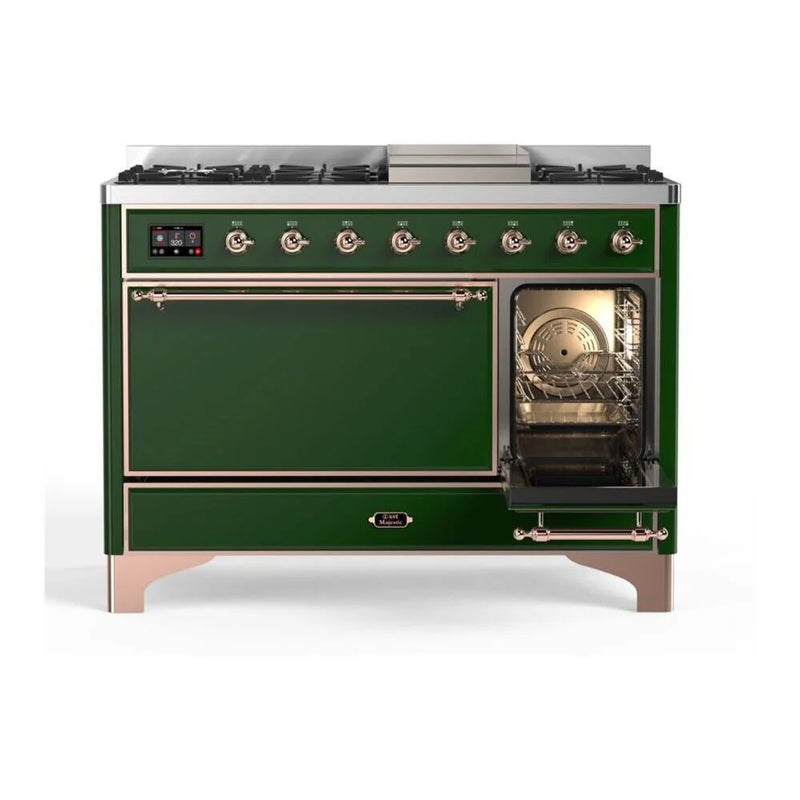 ILVE Majestic II 48" Dual Fuel Freestanding Range in Emerald Green with Copper Trim, UM12FDQNS3EGP