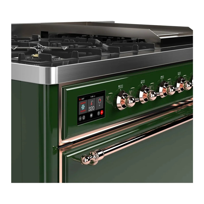 ILVE Majestic II 48" Dual Fuel Freestanding Range in Emerald Green with Copper Trim, UM12FDQNS3EGP