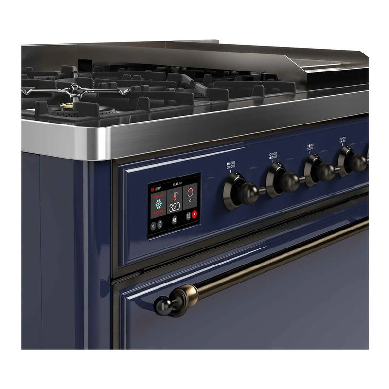 ILVE Majestic II 48" Dual Fuel Freestanding Range in Midnight Blue with Burnished Trim, UM12FDQNS3MBBLP