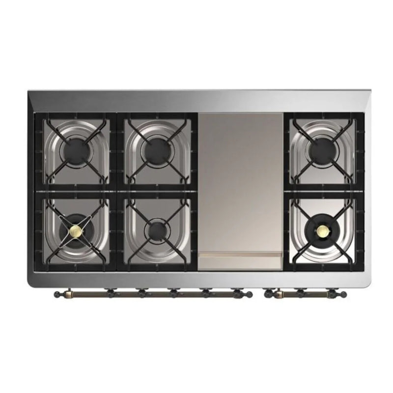 ILVE Majestic II 48" Dual Fuel Freestanding Range in Midnight Blue with Burnished Trim, UM12FDQNS3MBB