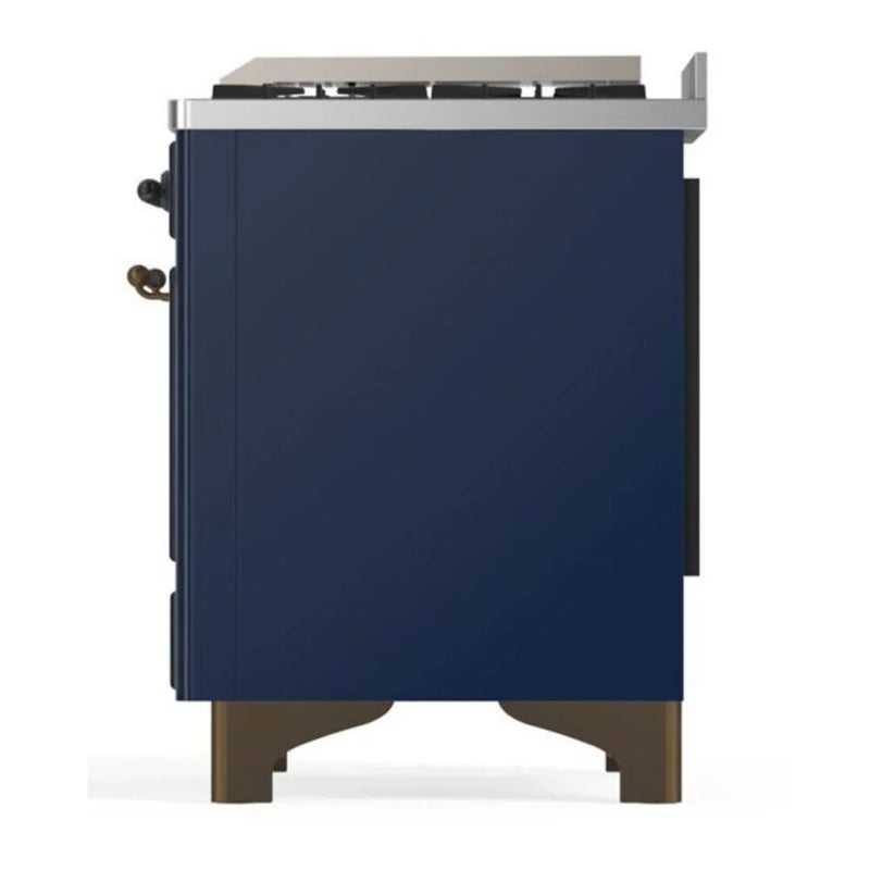ILVE Majestic II 48" Dual Fuel Freestanding Range in Midnight Blue with Burnished Trim, UM12FDQNS3MBB