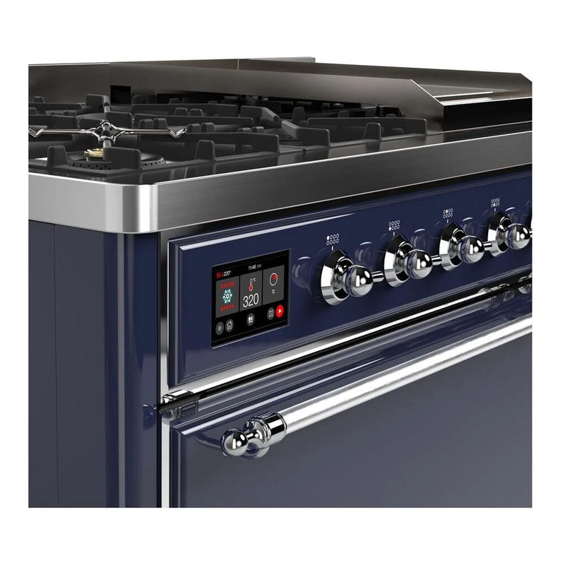 ILVE Majestic II 48" Dual Fuel Freestanding Range in Midnight Blue with Chrome Trim, UM12FDQNS3MBC