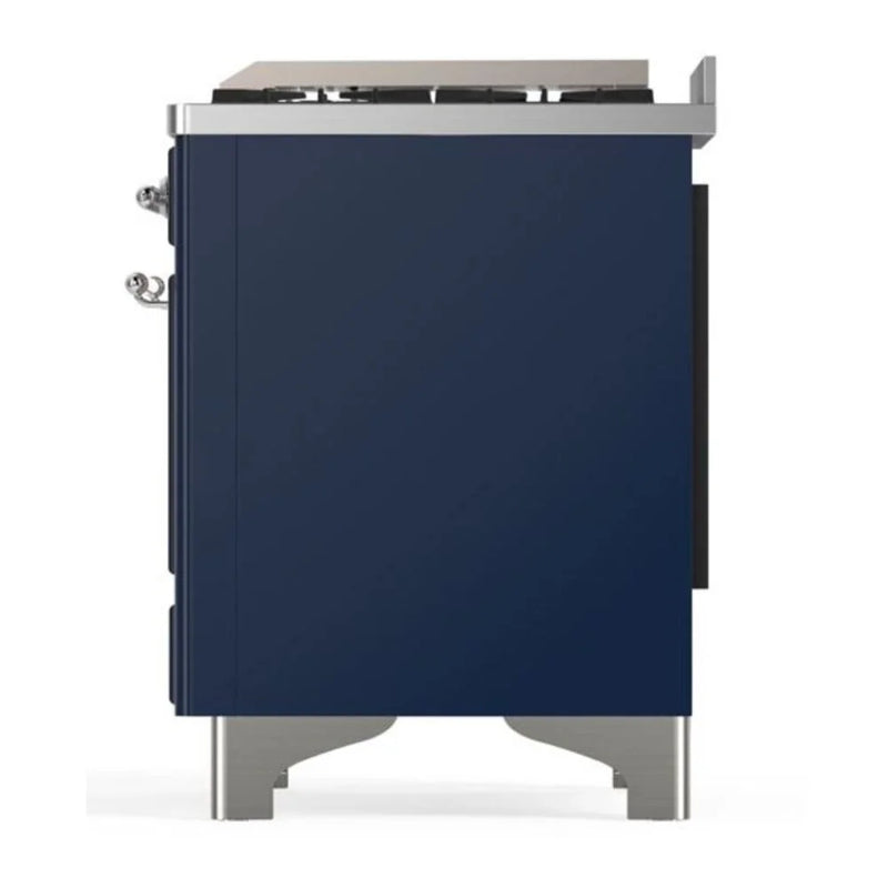 ILVE Majestic II 48" Dual Fuel Freestanding Range in Midnight Blue with Chrome Trim, UM12FDQNS3MBC