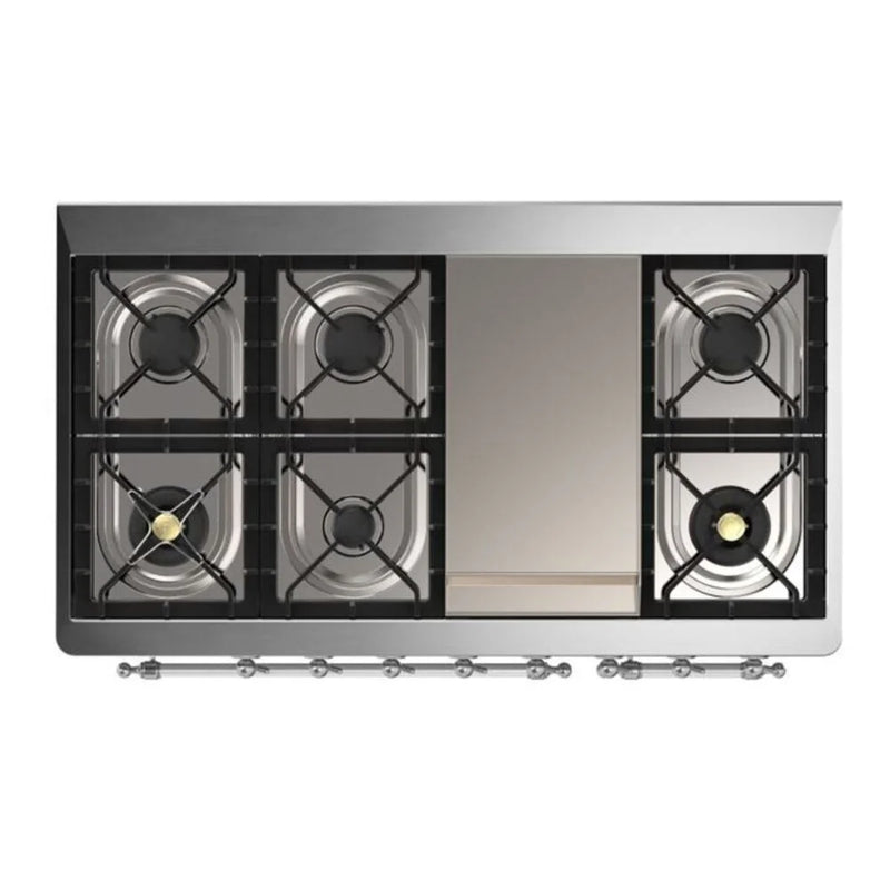 ILVE Majestic II 48" Dual Fuel Freestanding Range in Midnight Blue with Chrome Trim, UM12FDQNS3MBC