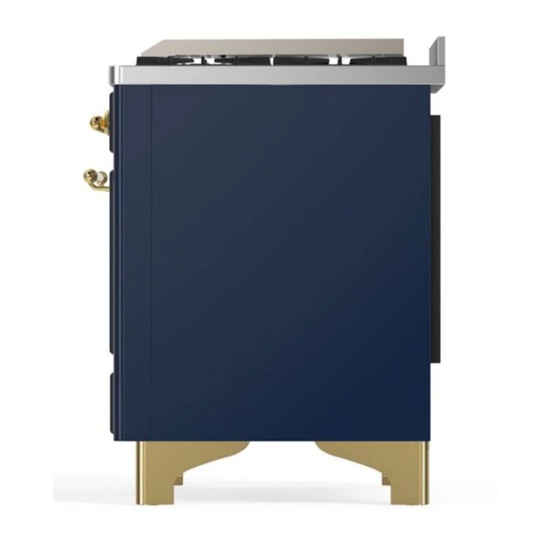 ILVE Majestic II 48" Dual Fuel Freestanding Range in Midnight Blue with Brass Trim, UM12FDQNS3MBGLP