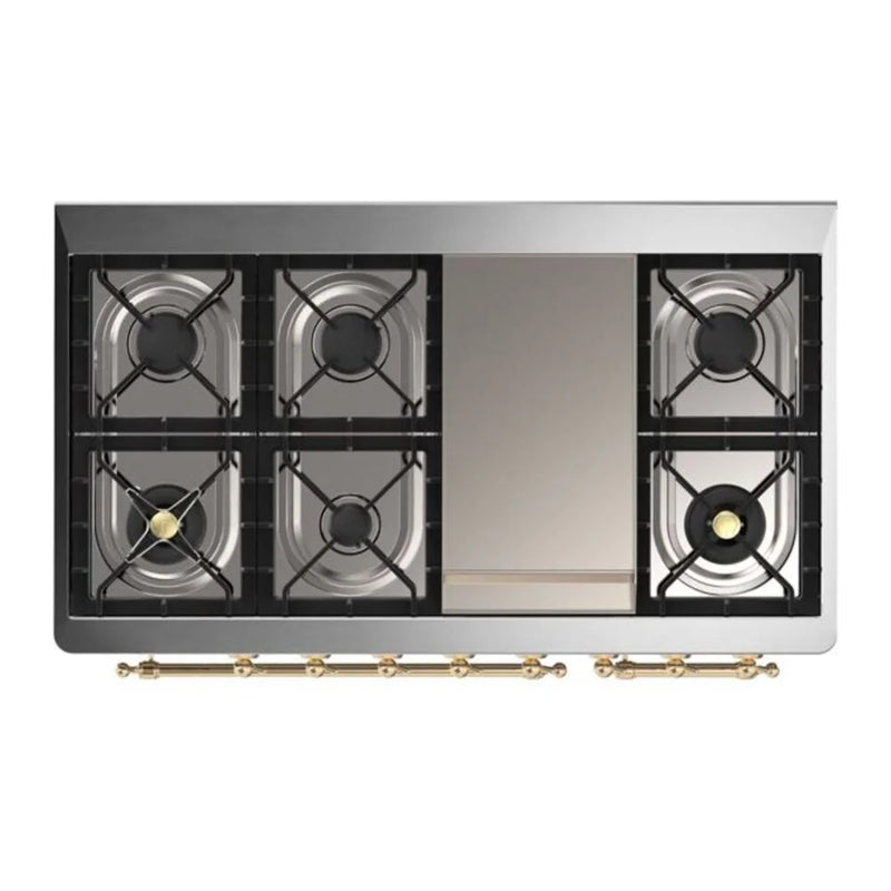 ILVE Majestic II 48" Dual Fuel Freestanding Range in Midnight Blue with Brass Trim, UM12FDQNS3MBGLP